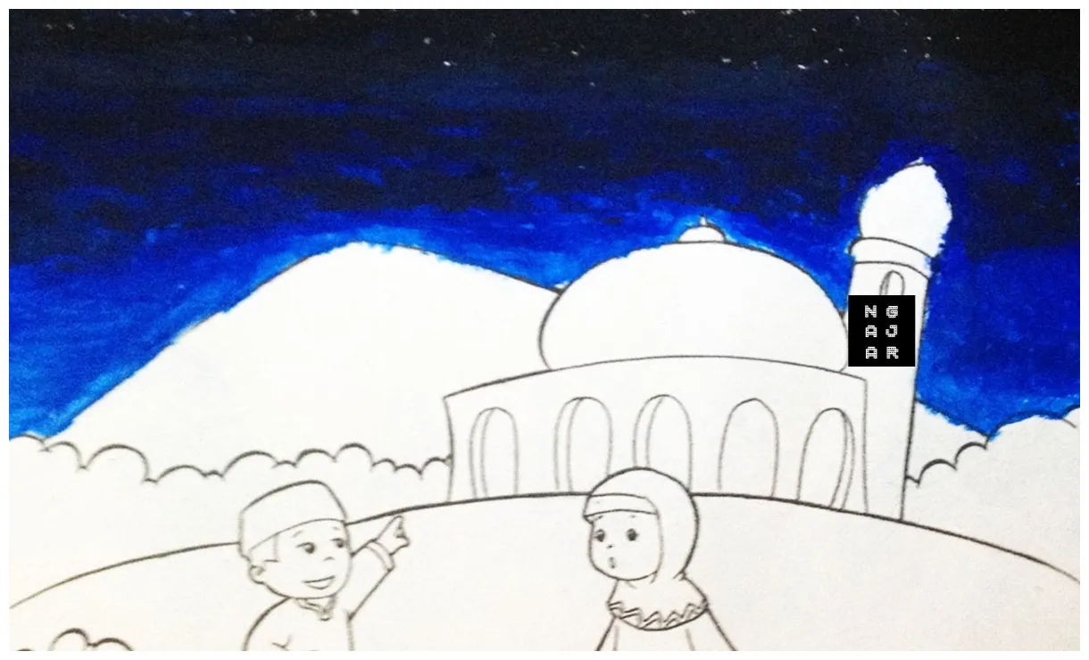 Contoh gambar cara mewarnai gunung dan langit kataucap