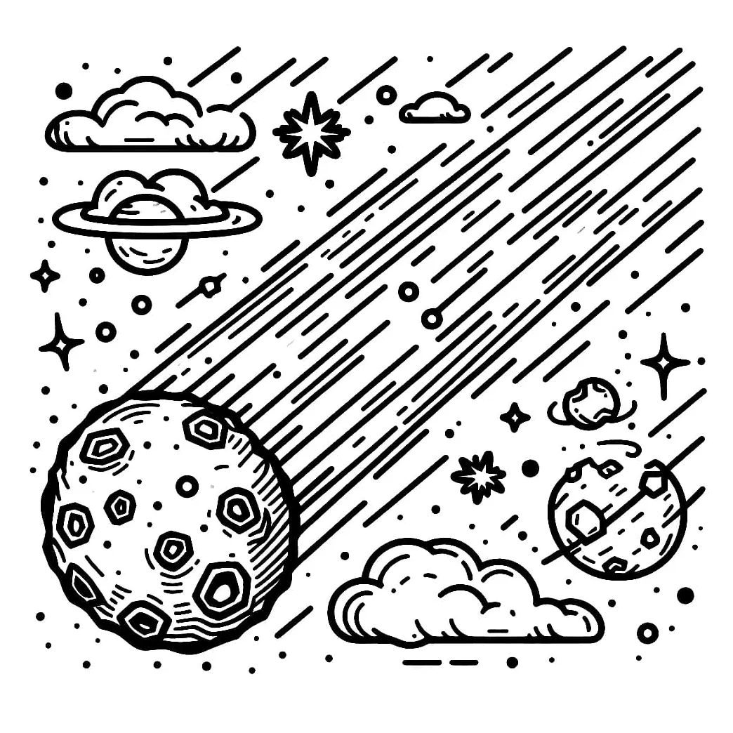 Gambar mewarnai Meteor di langit siap cetak
