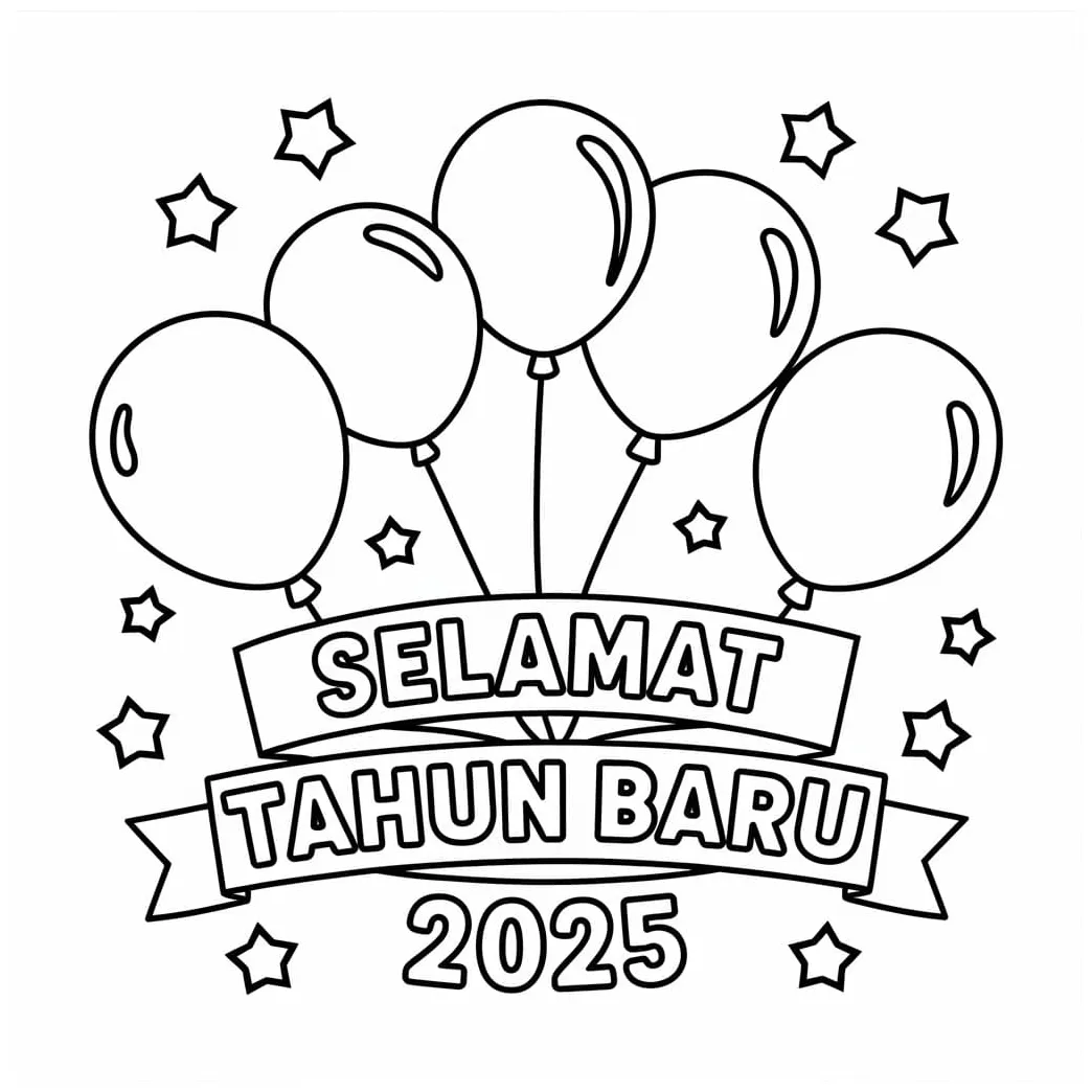 Gambar mewarnai Selamat tahun baru 2025 siap cetak