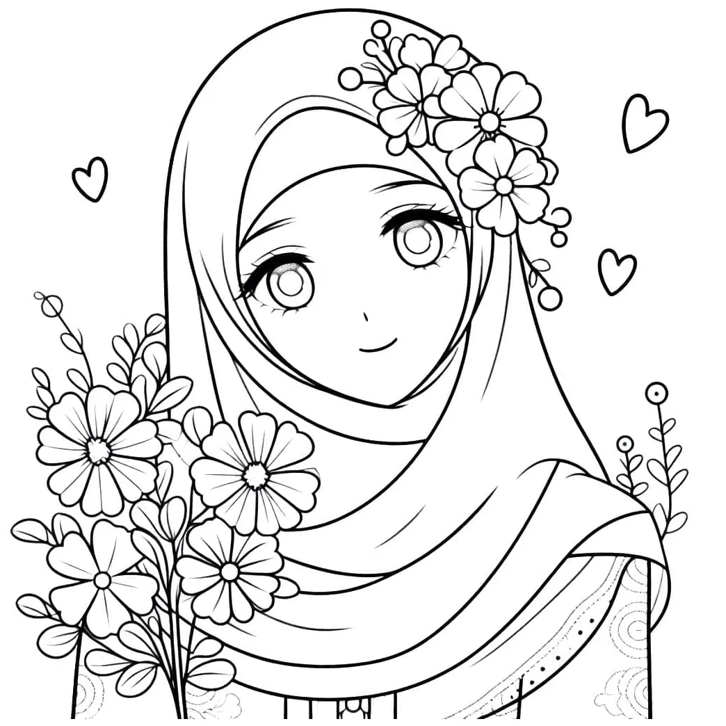 Wanita berhijab dan bunga