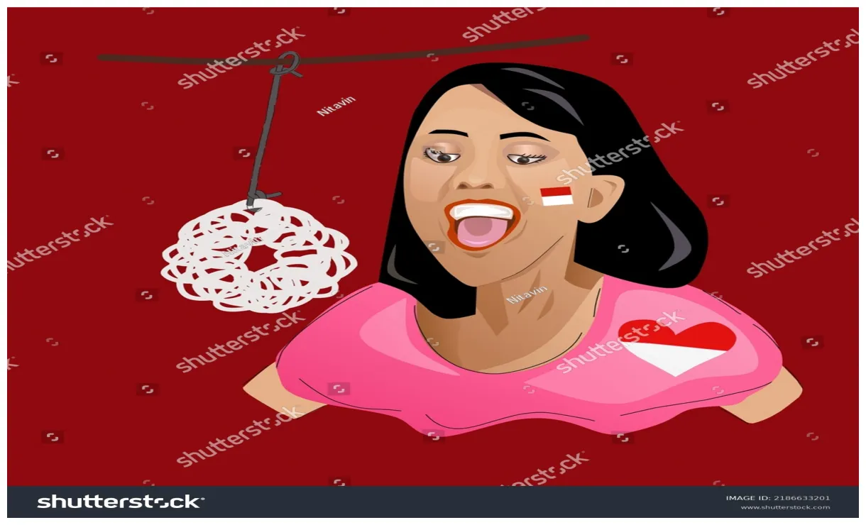 Lomba makan kerupuk traditional game race stock vector