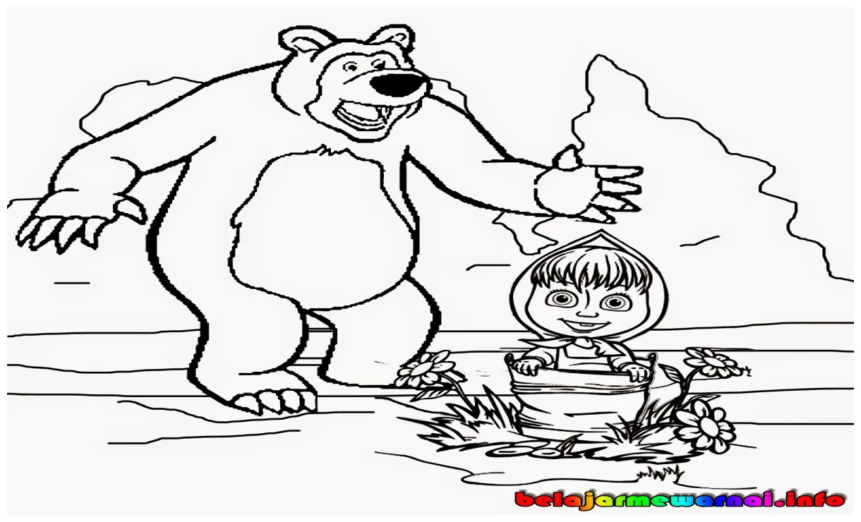 Gambar mewarnai masha & the bear ~ gambar mewarnai lucu