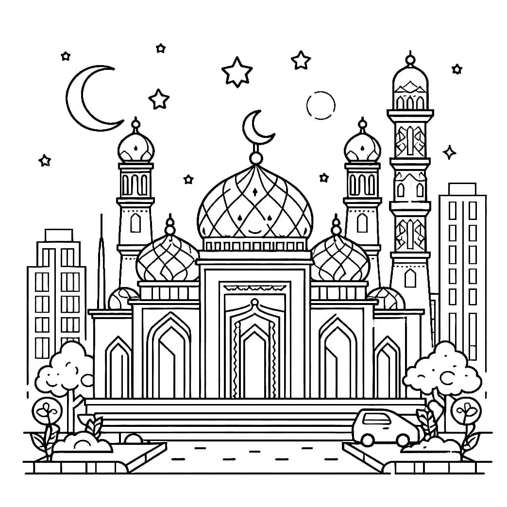 Masjid yang indah di malam hari