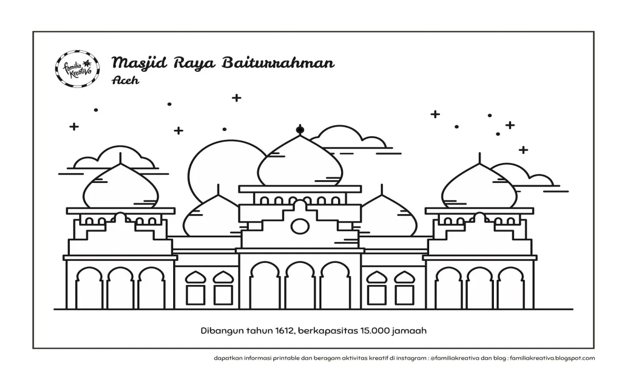 Gambar mewarnai Detail mewarnai gambar masjid koleksi nomer 19 siap cetak