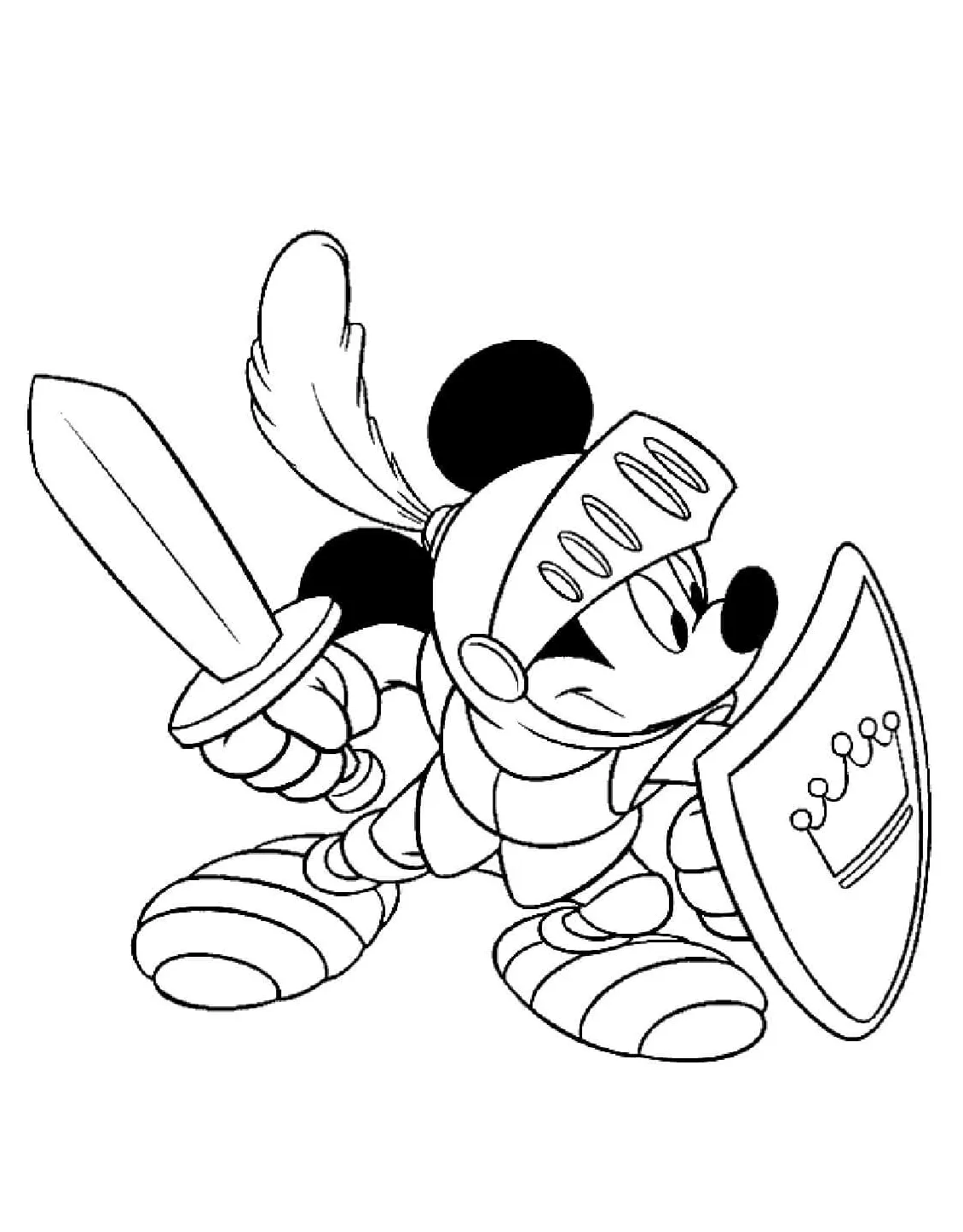 Ksatria mickey mouse memegang pedang dan perisai