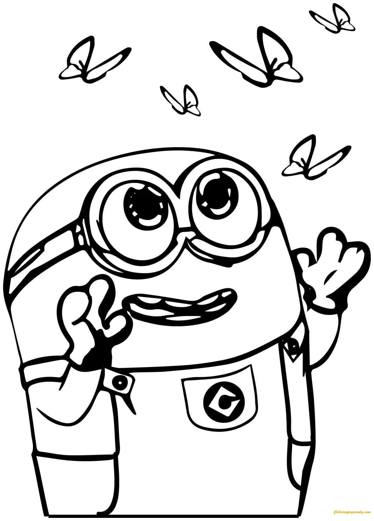 Menggambar minion dengan kupu-kupu