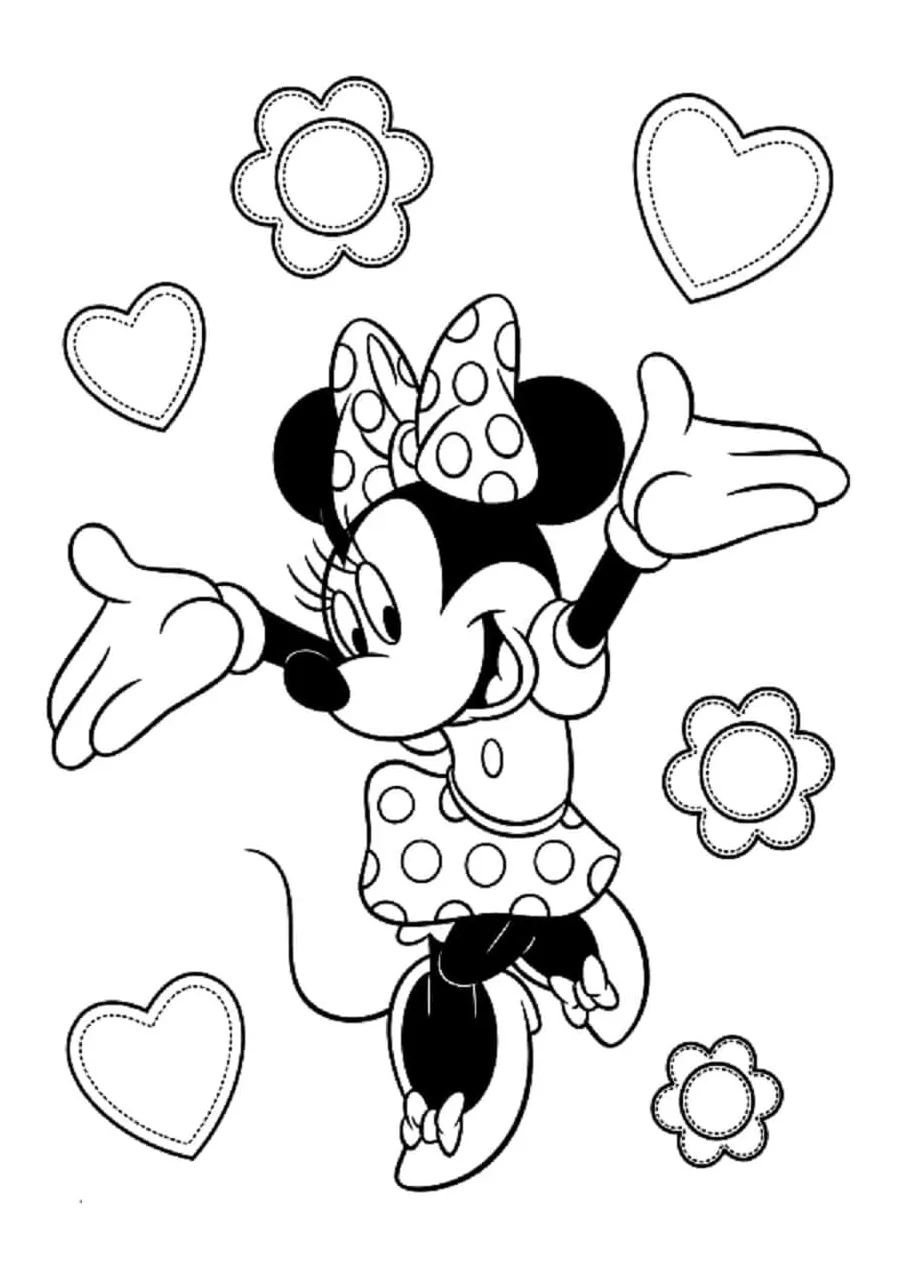 Minnie mouse dengan hati dan bunga