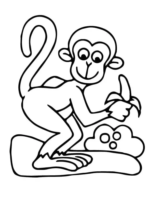 Gambar mewarnai Monyet dengan pisang siap cetak