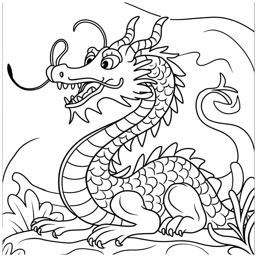 Gambar mewarnai Selamat naga siap cetak