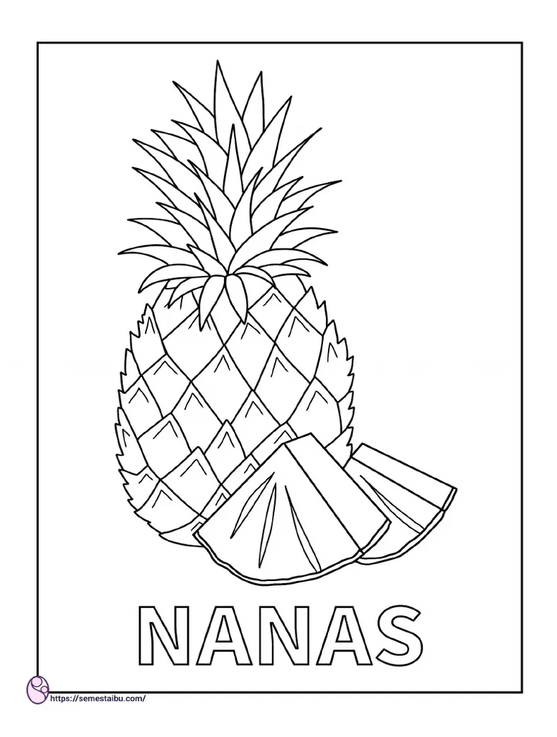 Gambar mewarnai Gambar mewarnai buah nanas pdf siap cetak