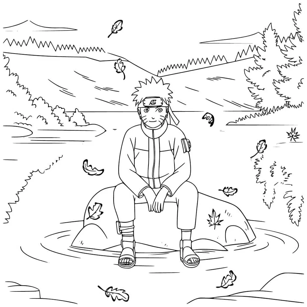 Naruto duduk di atas batu