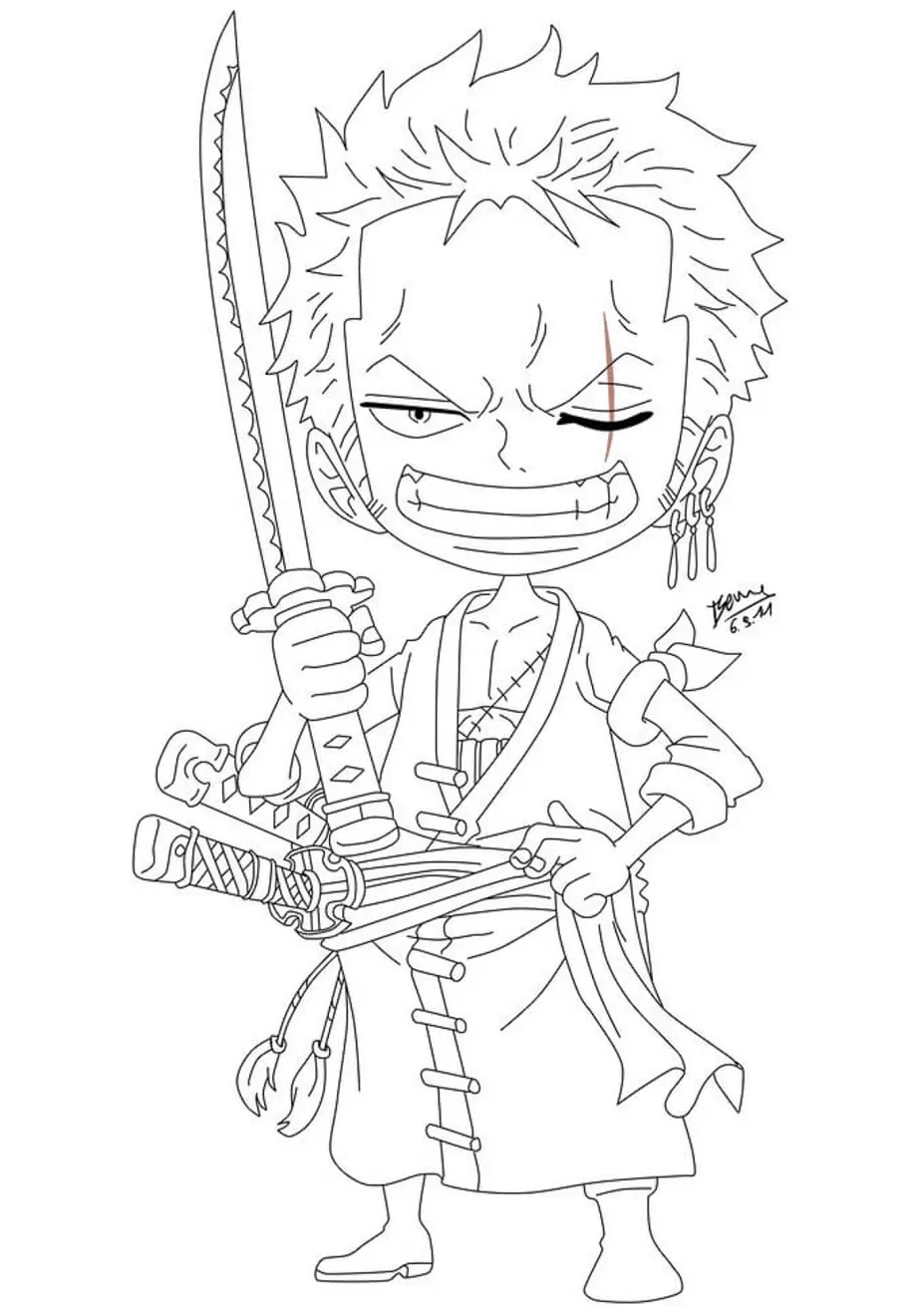 Chibi zoro memegang pedang