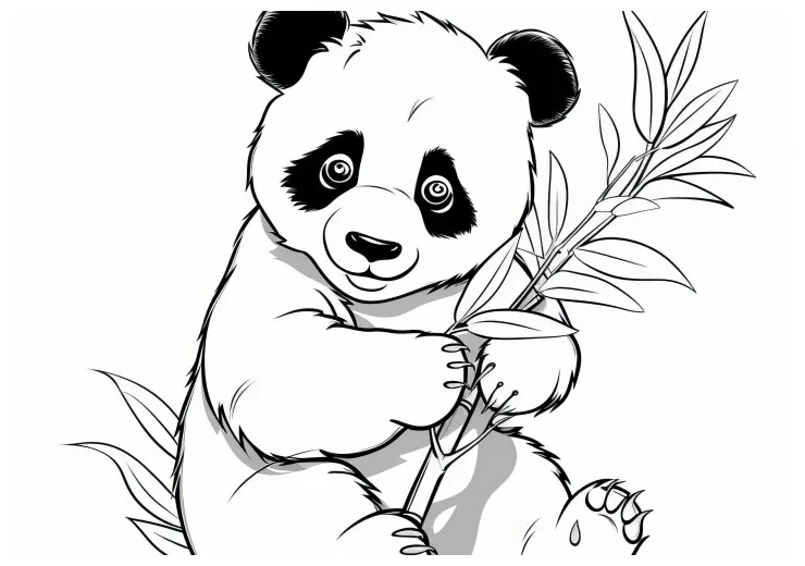 Mama panda dan anak dengan daun bambu gambar mewarnai untuk anak-anak