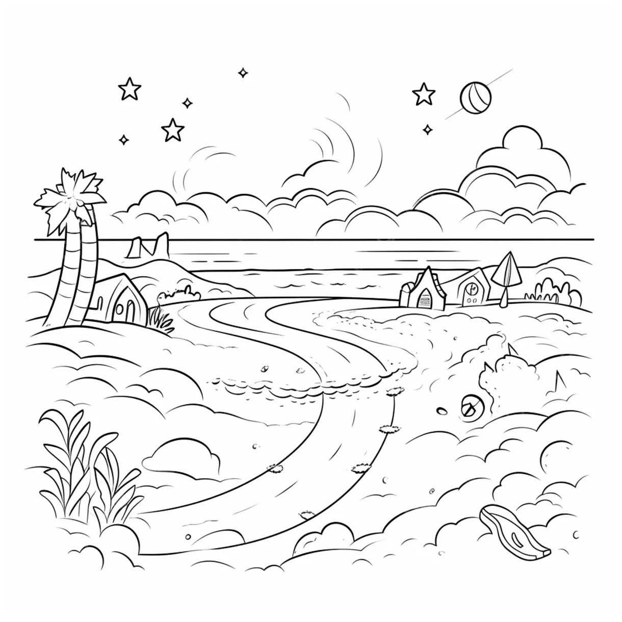 Gambar mewarnai gambar pantai png, vektor, psd, dan clipart dengan