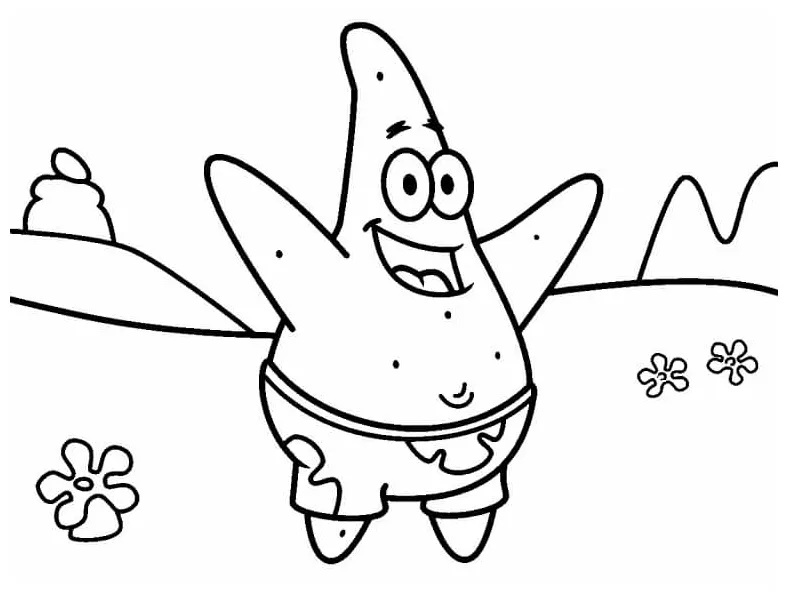Gambar mewarnai Selamat patrick star di pantai siap cetak