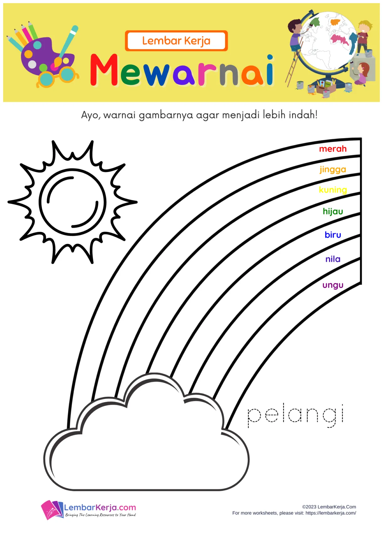 Mewarnai pelangi lembarkerja