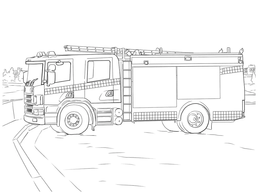 Gambar mewarnai Menggambar truk pemadam kebakaran siap cetak