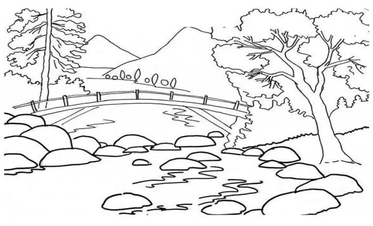 Mewarnai Pemandangan Menggambar Buku Warna Sketch Coloring Page