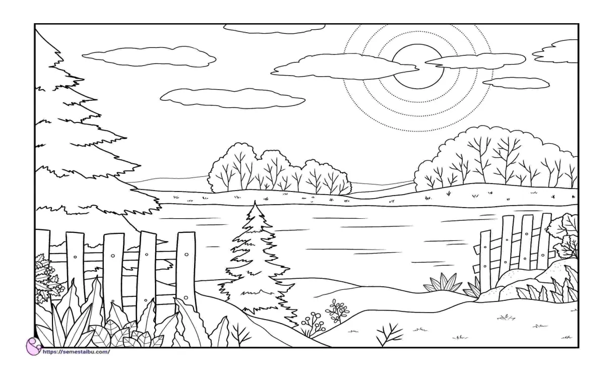 Gambar Mewarnai Pemandangan: Danau