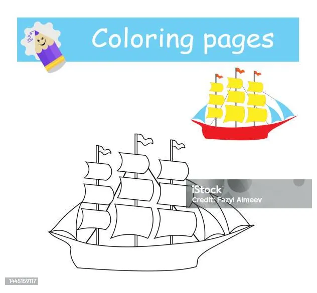 Mewarnai vektor perahu layar kartun ilustrasi untuk pendidikan anak