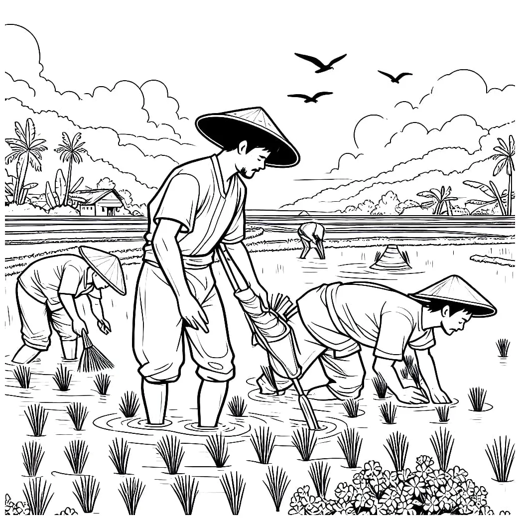 Menanam padi di sawah
