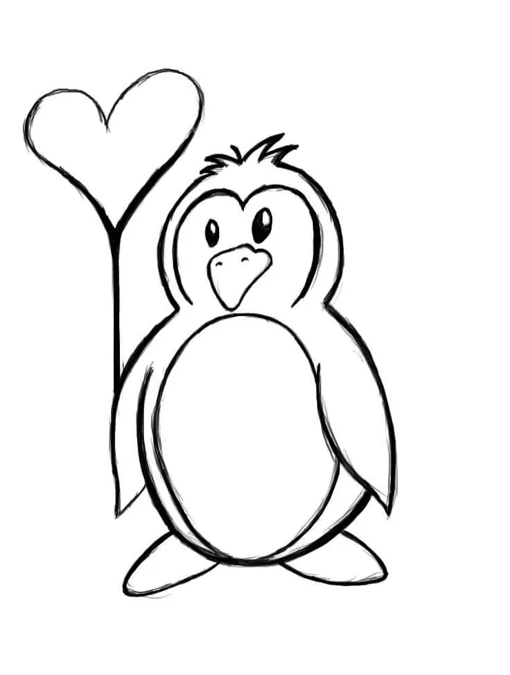 Penguin memegang balon hati