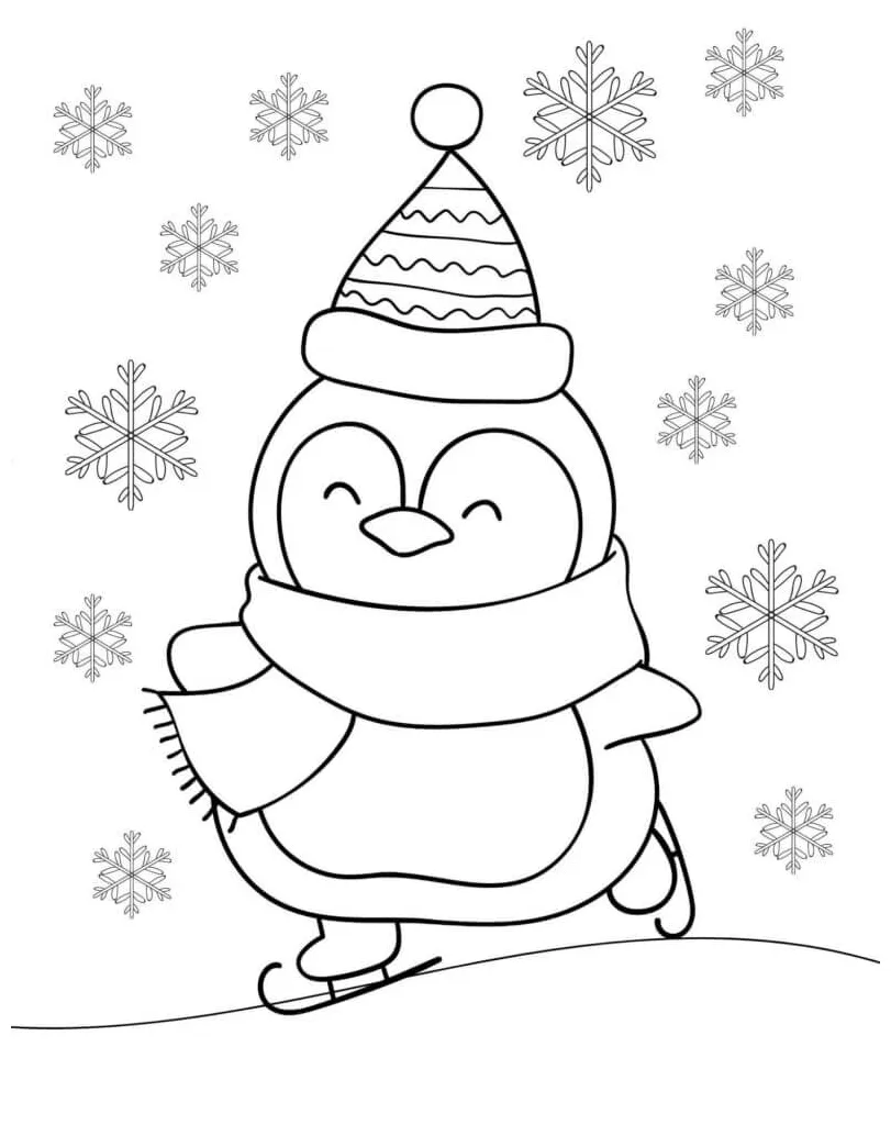 Penguin bermain seluncur es dan kepingan salju
