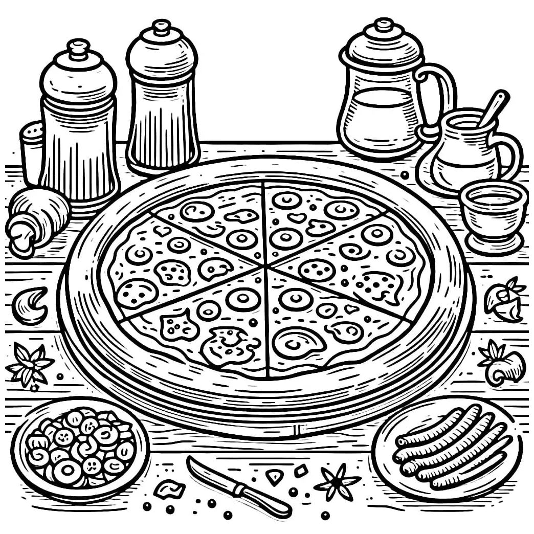 Piring pizza di atas meja