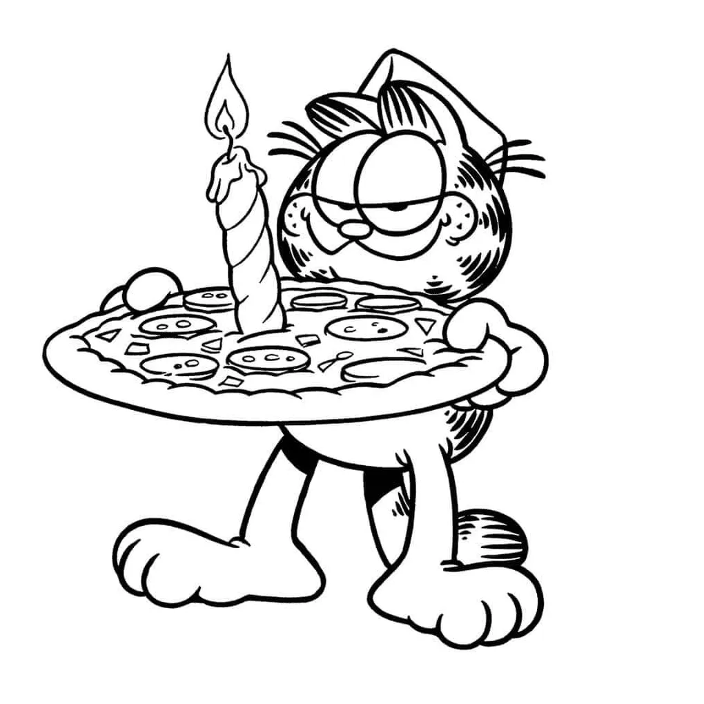 Kartun kucing makan pizza