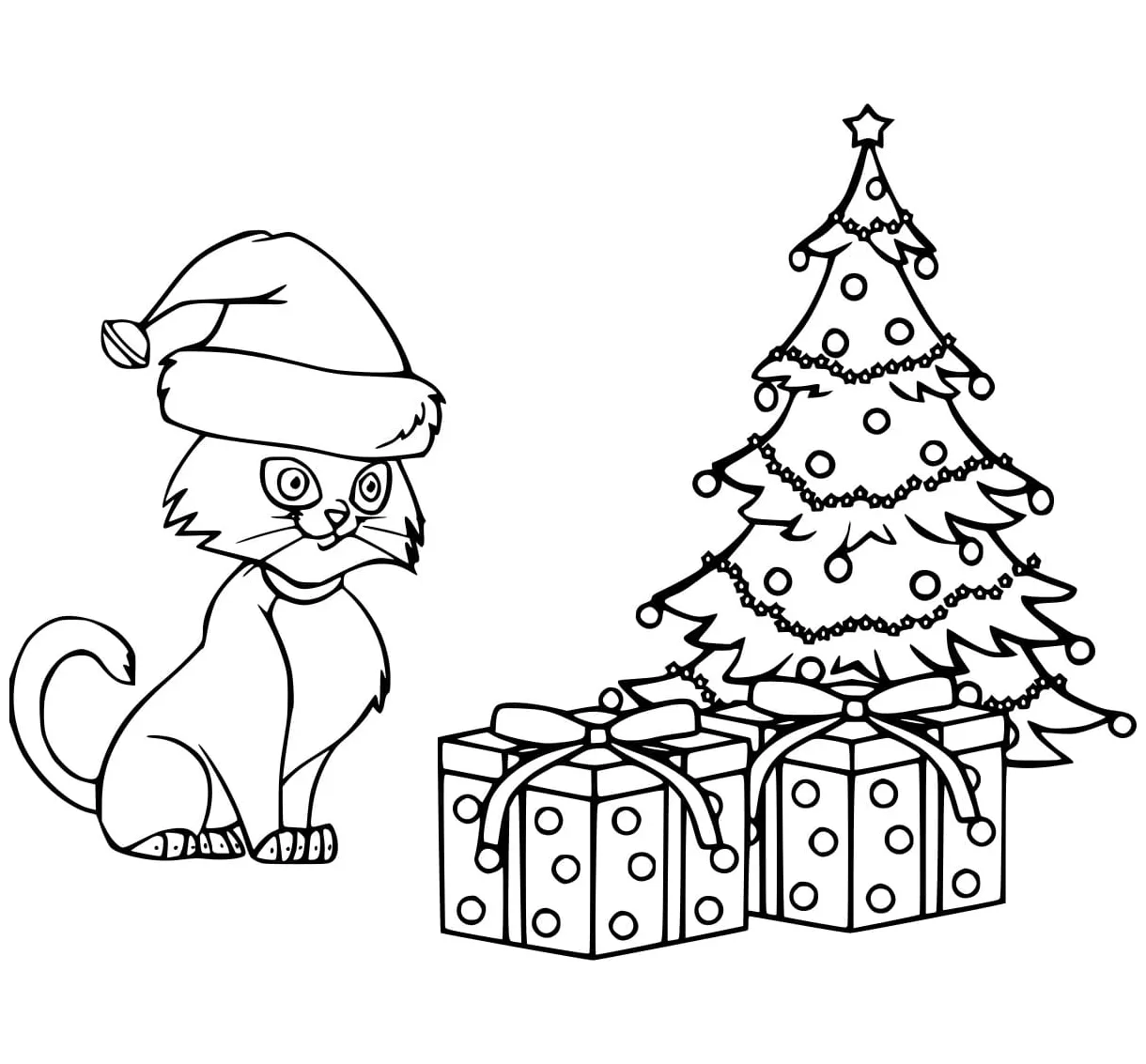 Kucing dan pohon natal