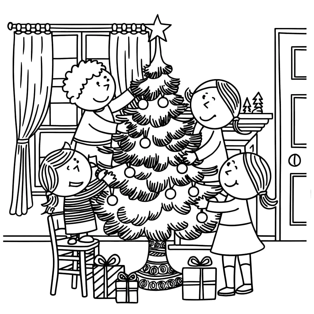 Anak dengan pohon natal