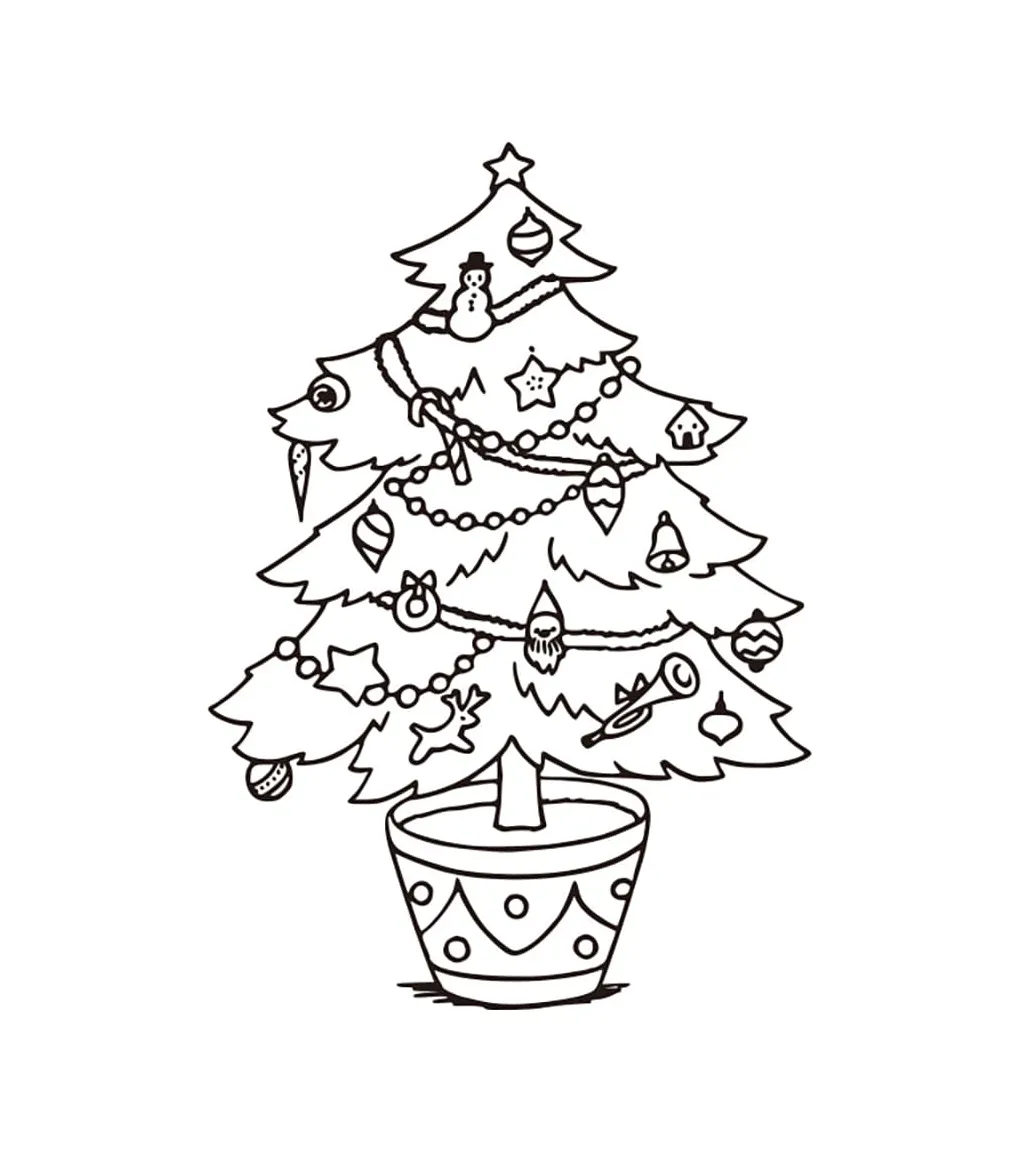 Pohon natal dengan manusia salju dan rusa