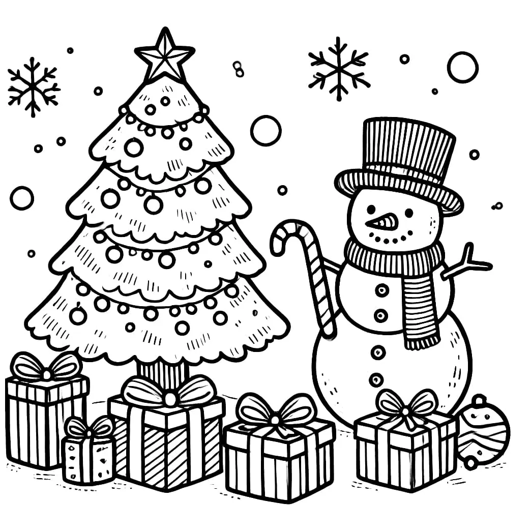 Manusia salju, pohon natal dan hadiah
