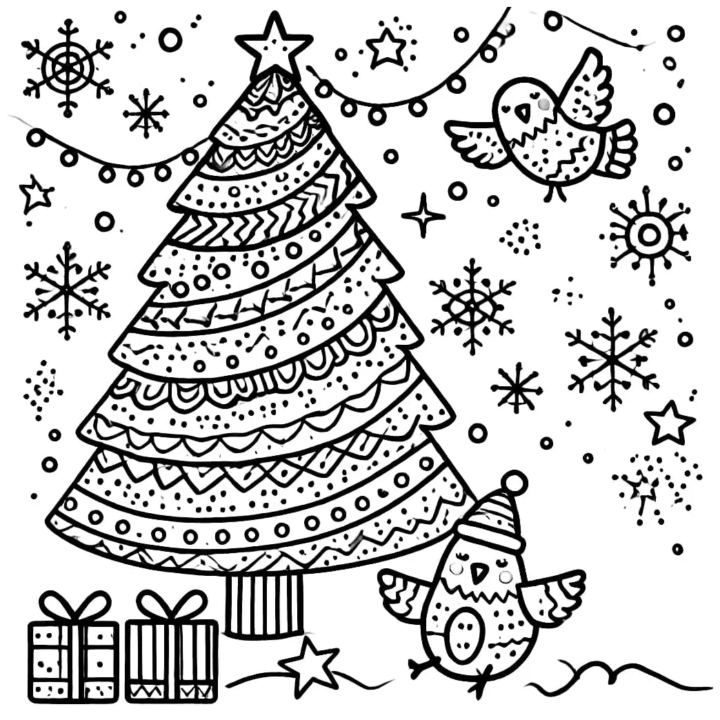 Pohon natal dengan burung