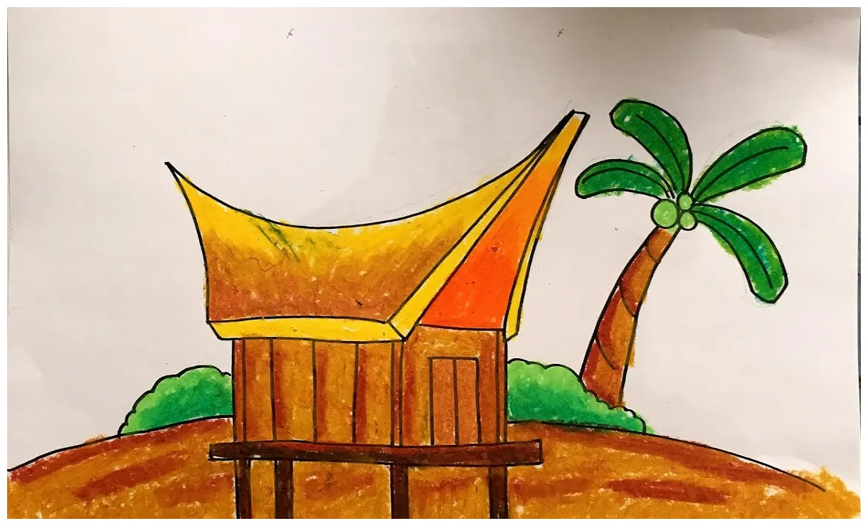 Mewarnai gambar rumah adat gadang / gambar