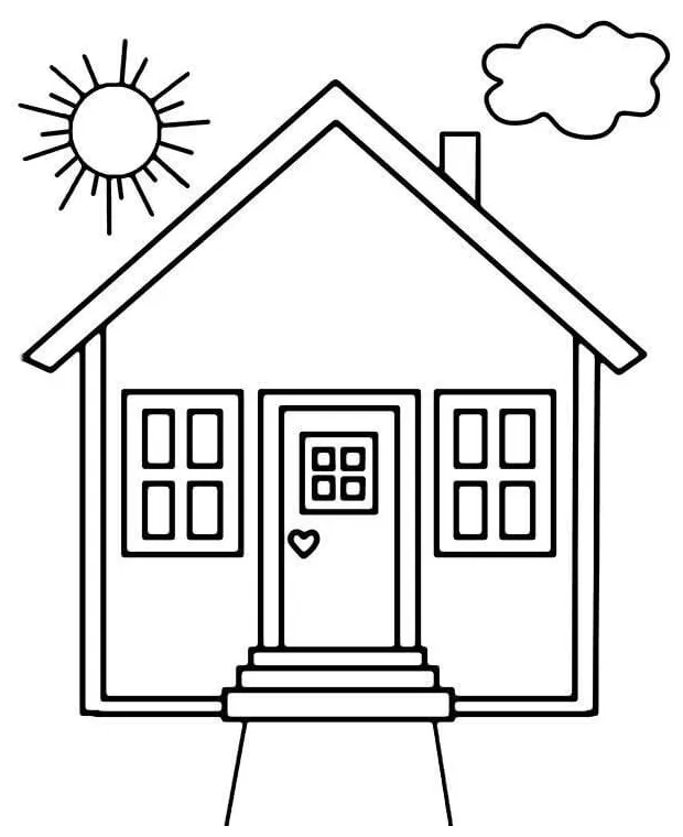 Rumah dengan awan dan matahari