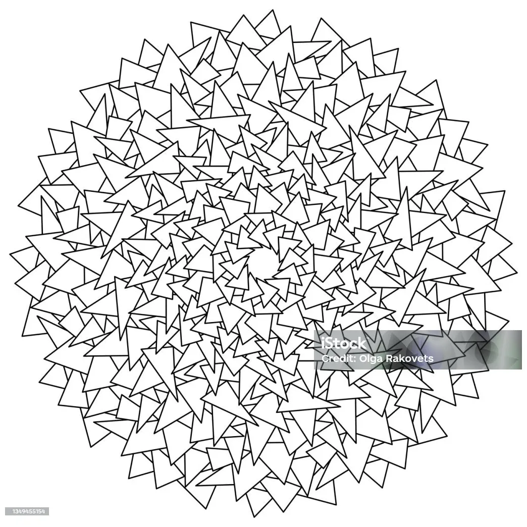 Mandala dari berbagai segitiga halaman mewarnai meditatif ilustrasi