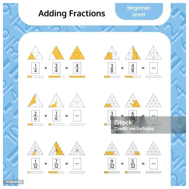 Menambahkan lembar kerja matematika pecahan segitiga mewarnai halaman