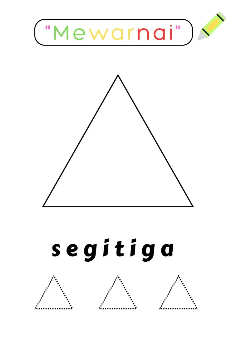 Gambar mewarnai Mewarnai dan menebalkan segitiga latihan mewarnai geometri persegi siap cetak