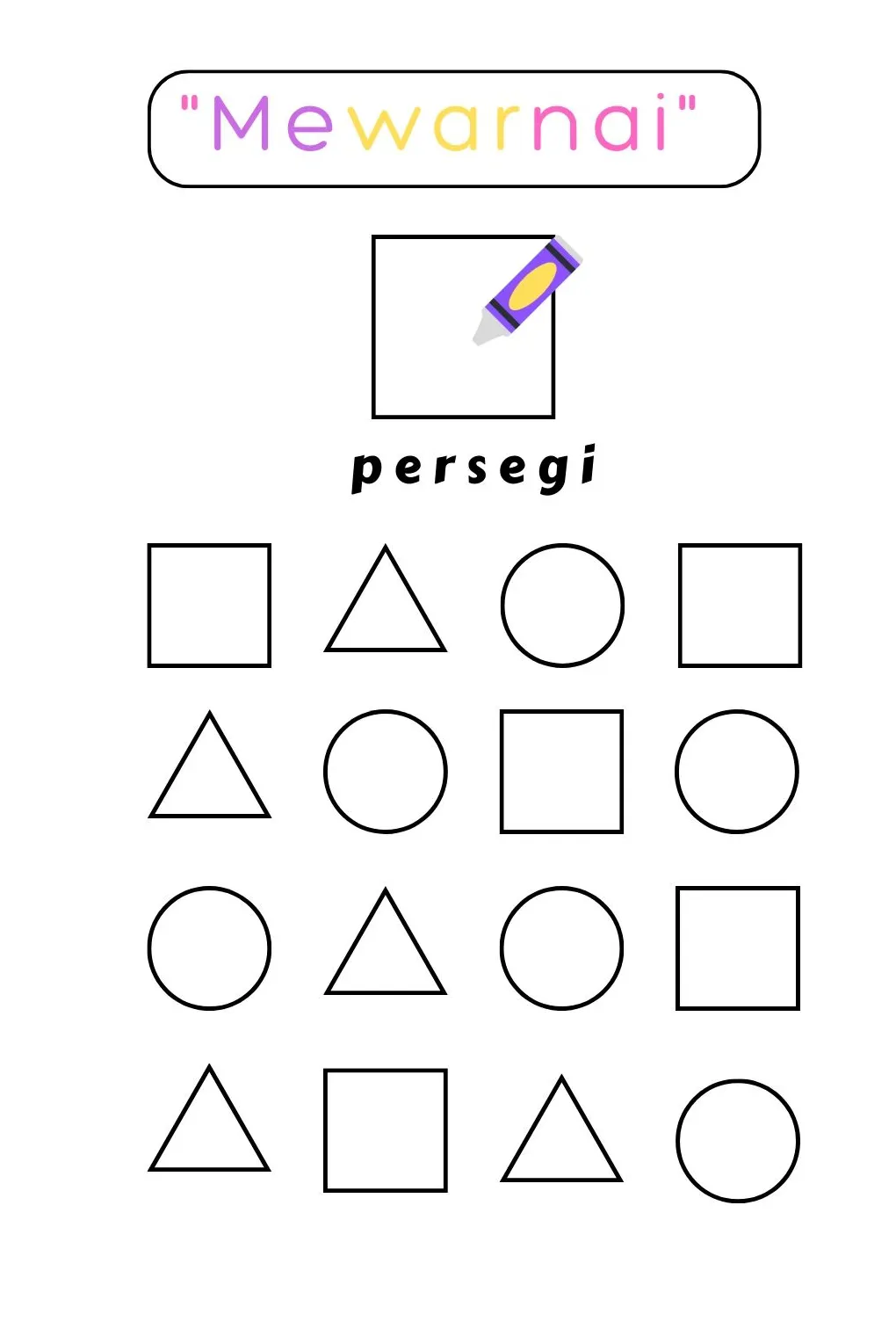 Mewarnai persegi, segitiga, lingkaran