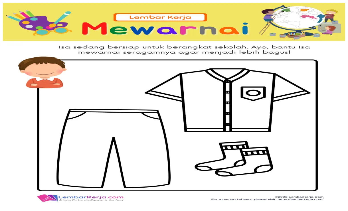 Mewarnai seragam sekolah lembarkerja