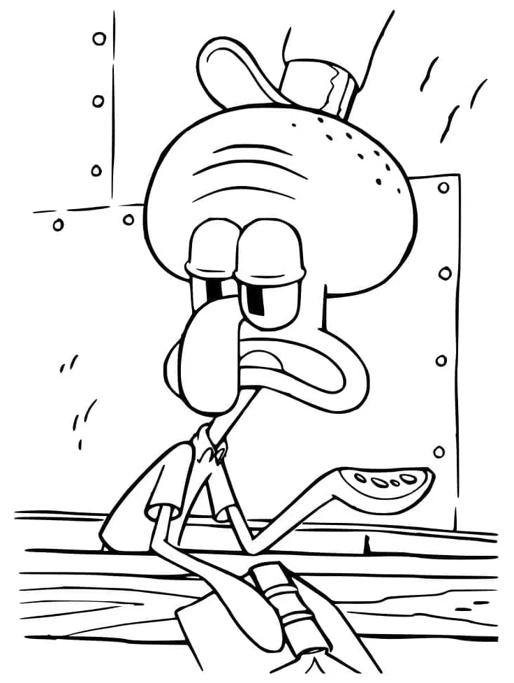 Gambar mewarnai Squidward yang malas siap cetak