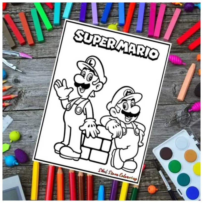 Jual kertas mewarnai gambar anak tema super mario v2 kertas brief