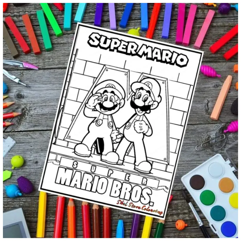 Jual kertas mewarnai gambar anak tema super mario 01 kertas brief
