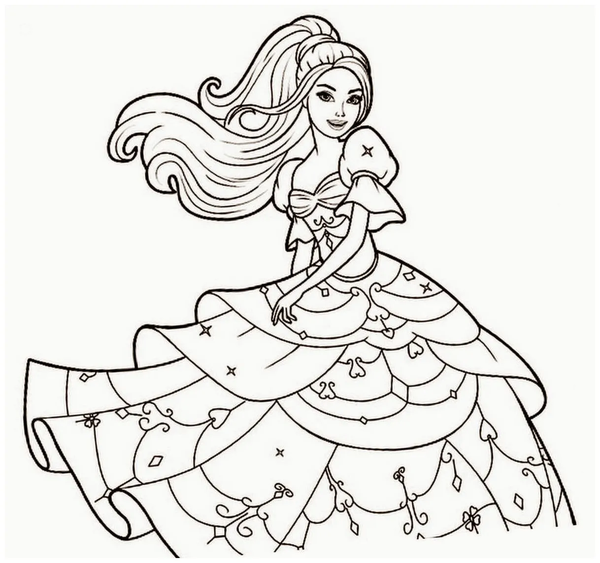 Gambar mewarnai Gambar mewarnai barbie untuk anak paud, tk dan sd siap cetak