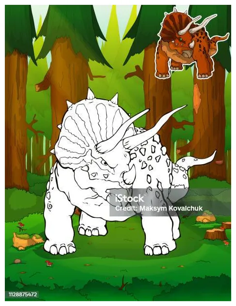 Mewarnai dinosaurus triceratops mewarnai untuk anakanak ilustrasi stok