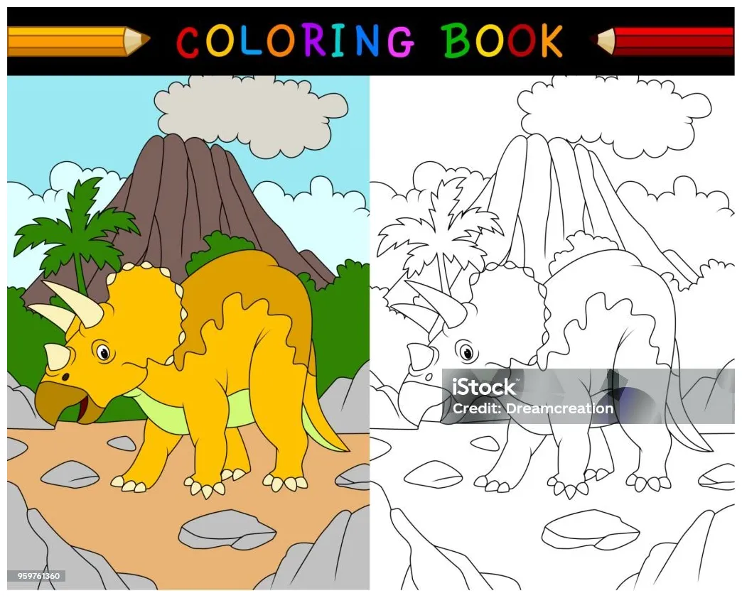 Buku mewarnai kartun triceratops ilustrasi stok unduh gambar sekarang
