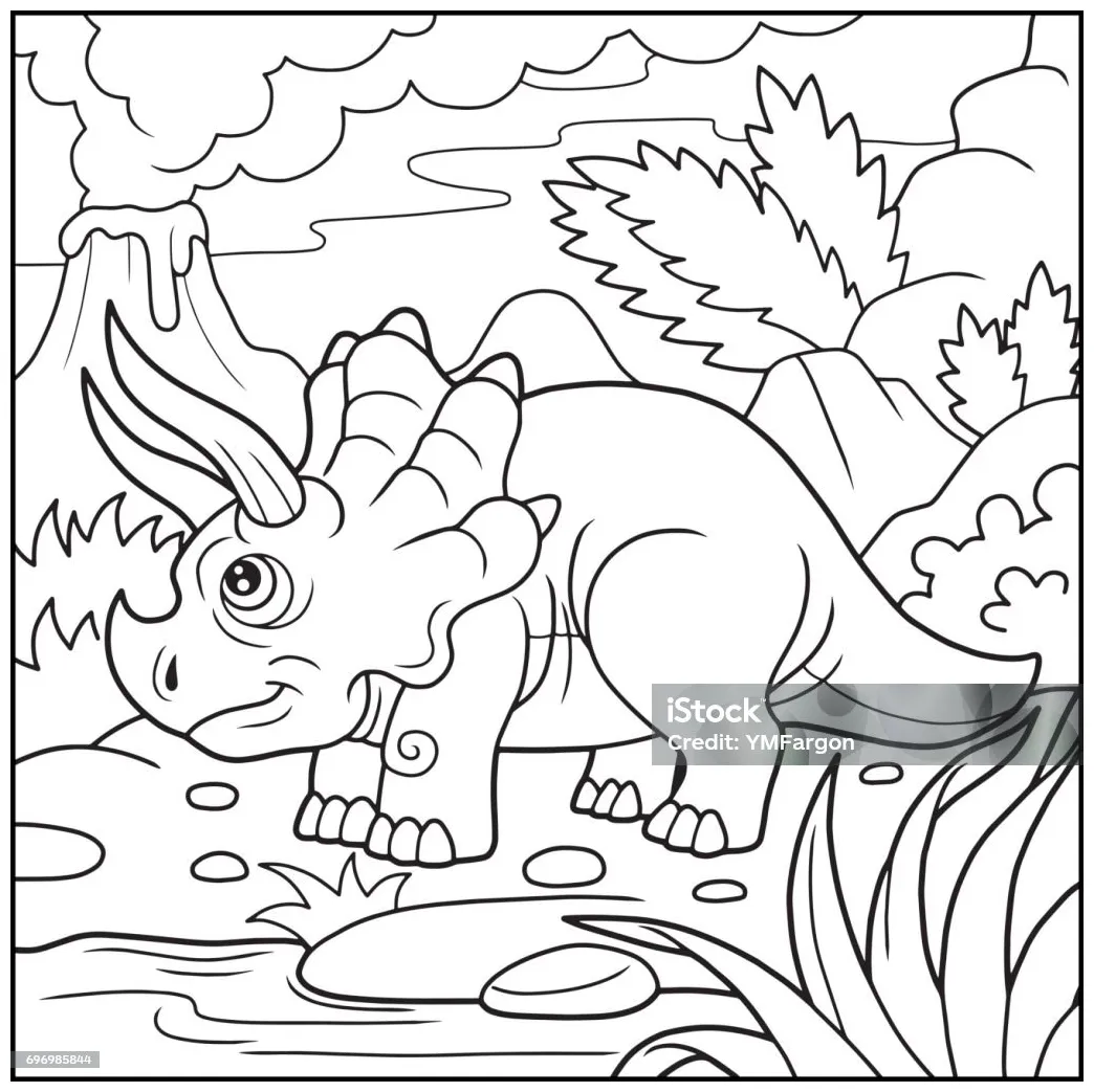 Lucu triceratops buku mewarnai ilustrasi stok unduh gambar sekarang