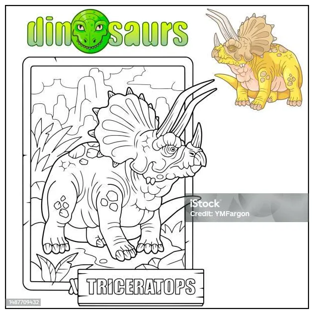 Dinosaurus triceratops halaman mewarnai ilustrasi stok unduh gambar
