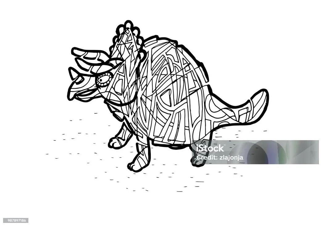 Halaman mewarnai dinosaurus triceratops ilustrasi stok unduh gambar